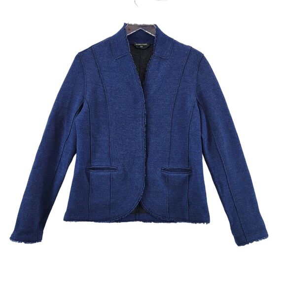 Eileen Fisher Felted Merino Wool Double Knit Jacket Size Small Blue Fringe Hem - Picture 1 of 12